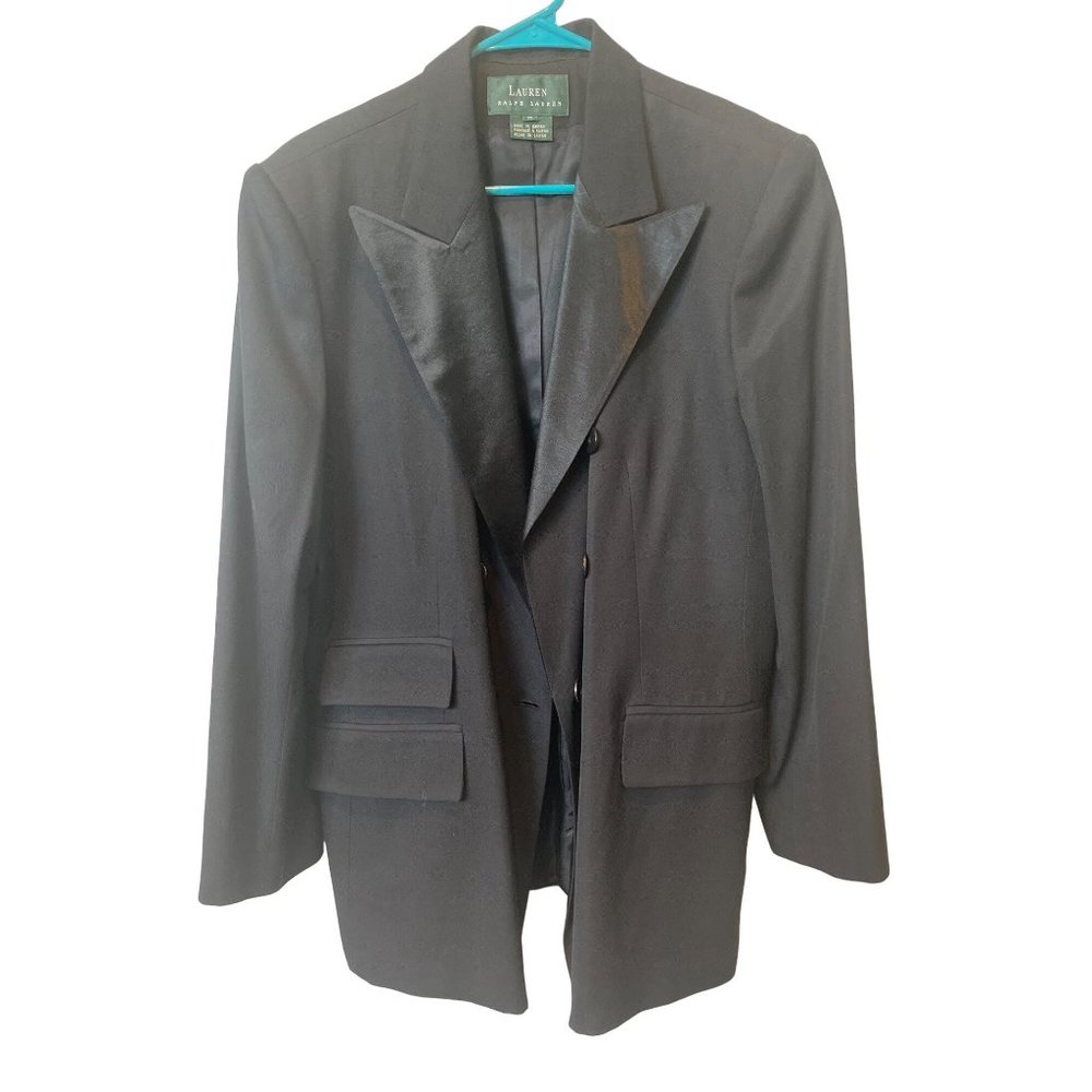 Lauren Ralph Lauren VTG black blazer satin lapel double breasted Sz 16 NWT